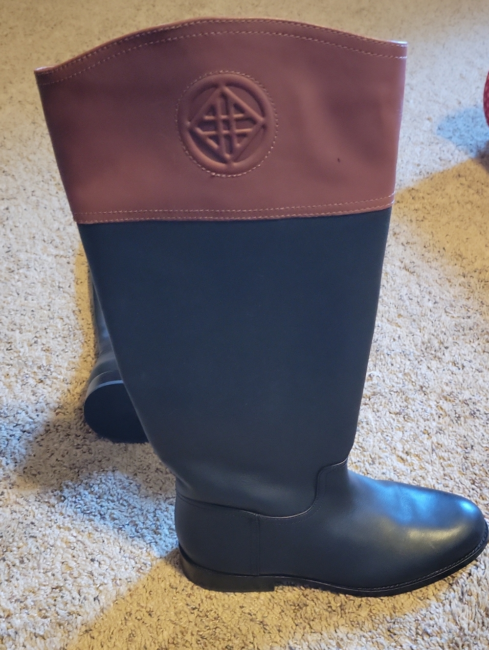 ANTONIO MELANI Black Riding Boots with Brown Cuff Womens ....size 10